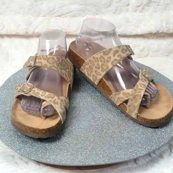 Arizona Jean Company Fairhaven Footbed Sandals Neutral Muted Leopard Print 10M - Picture 1 of 10